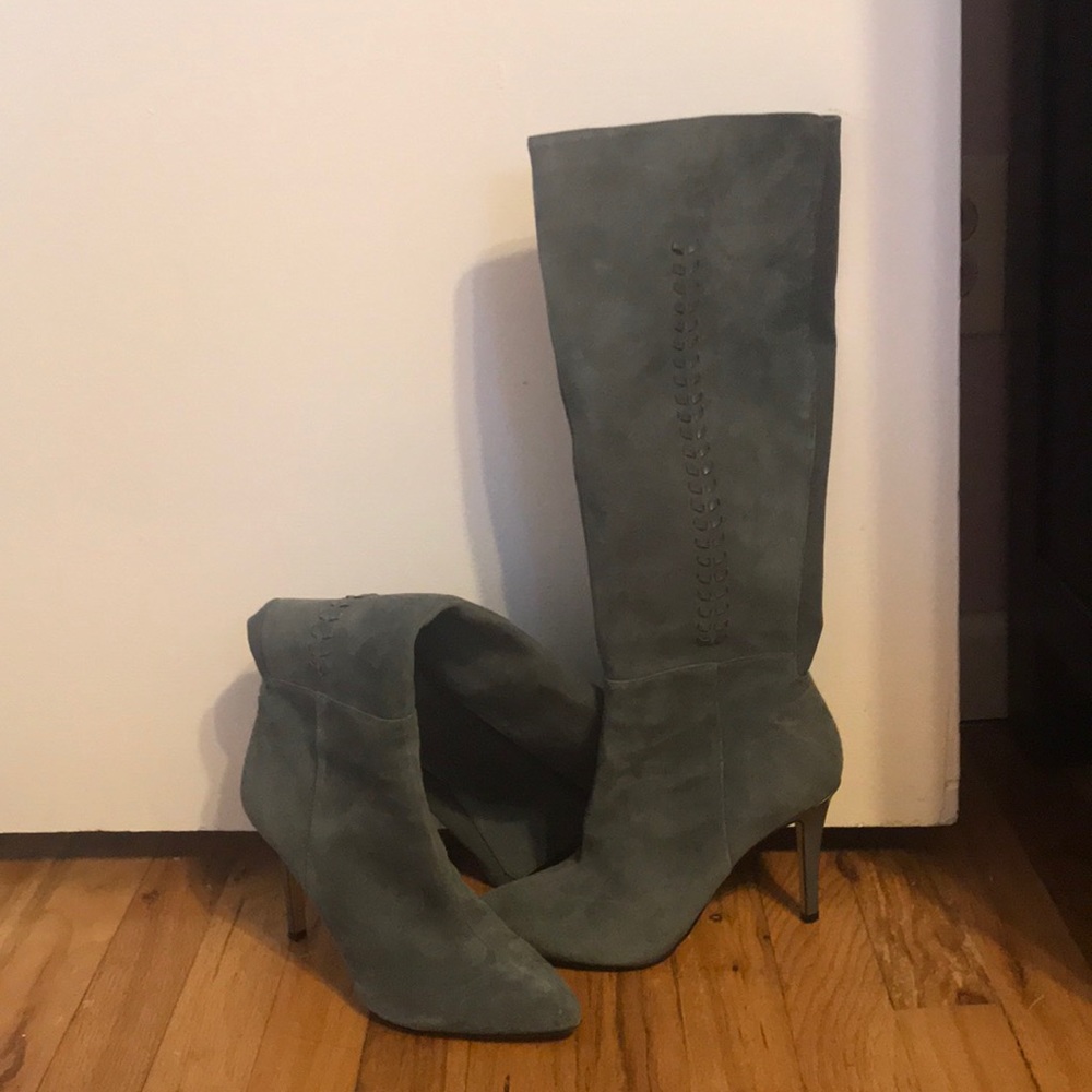 White House Black Market Grey Suede Boots